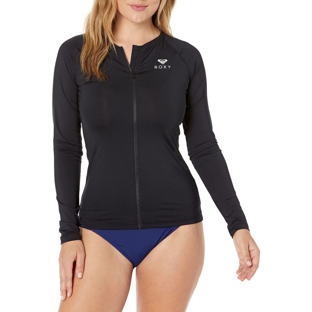 Roxy Juniors Essentials Long Sleeve Zipped Rashguard UPF 50 Black XL NWT $56